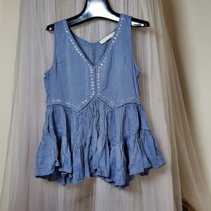 Abercrombie Babydoll Y2K Studded Boho Peasant Top Blue M Fairy Whimsical Ruffle